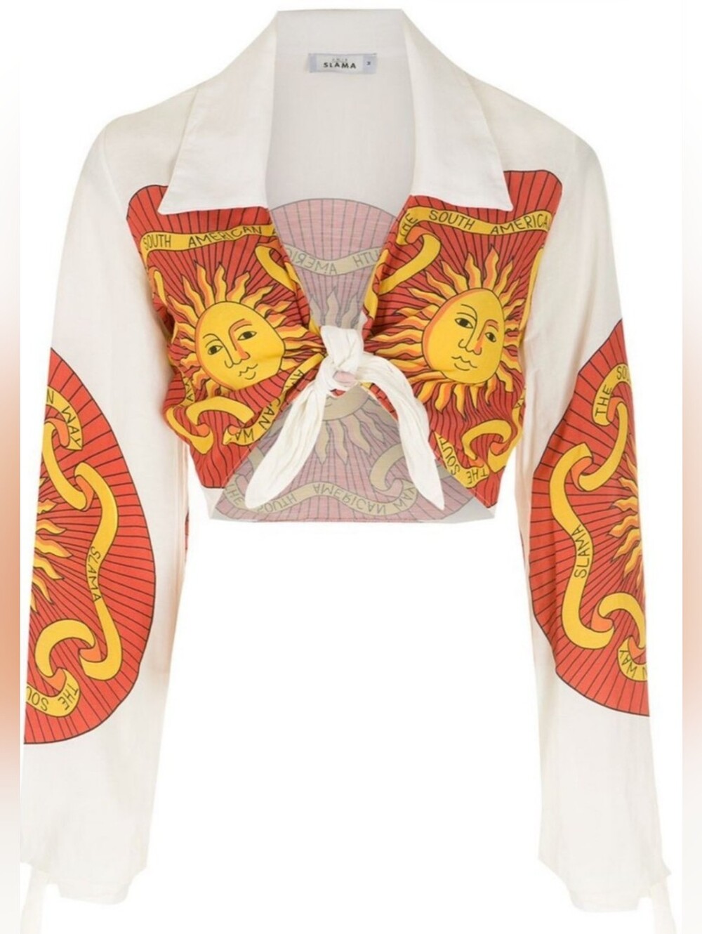 Tie-Front Sun-Print Crop Top by Slemme — White & Orange